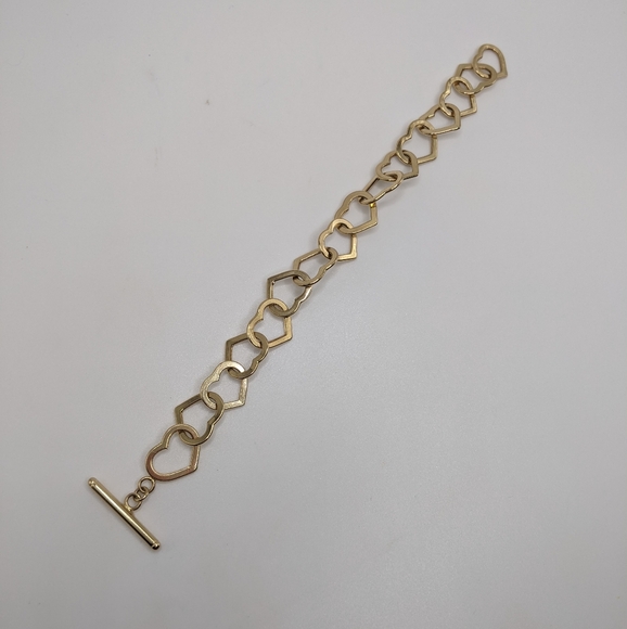 Sold 14k Yellow Gold Large Heart Link Bracelet with Toggle Closure - Picture 11 of 12